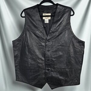 Cripple Creek Mens Leather Vest 2XL Black Western Cowboy Biker Sleeveless Jacket